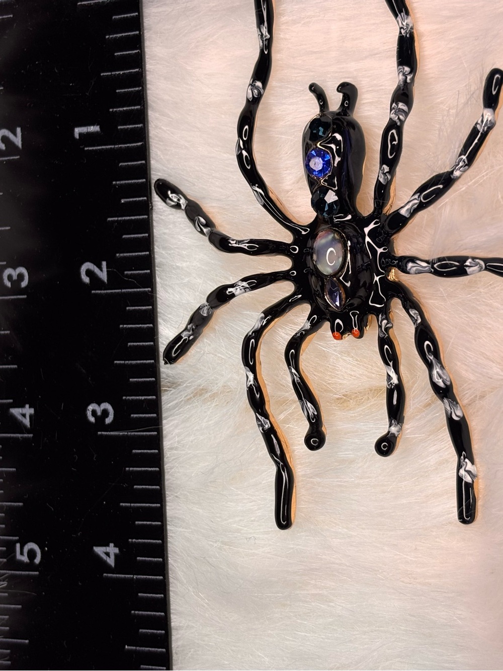 Large Black Spider Brooch – Blue Crystal & Iridescent Jeweled Statement Pin - Picture 4 of 4